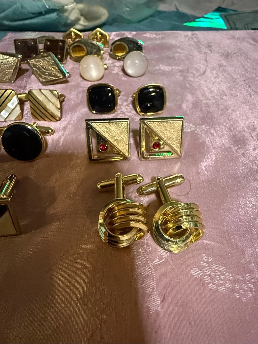 Gold-Tone Men's Cufflink Set - Black & White Accents